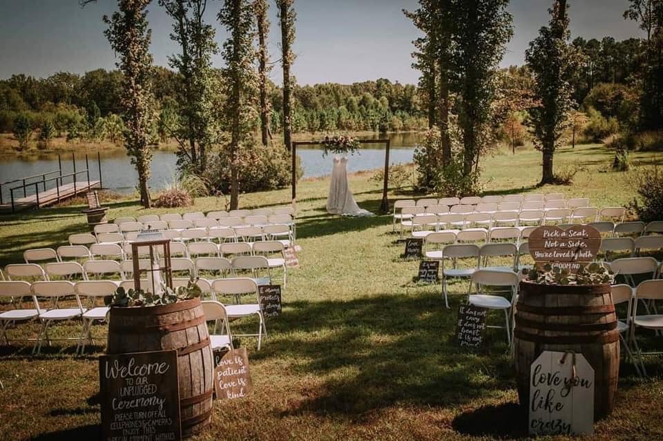 We offer a beautiful ceremony location that overlooks the lake!